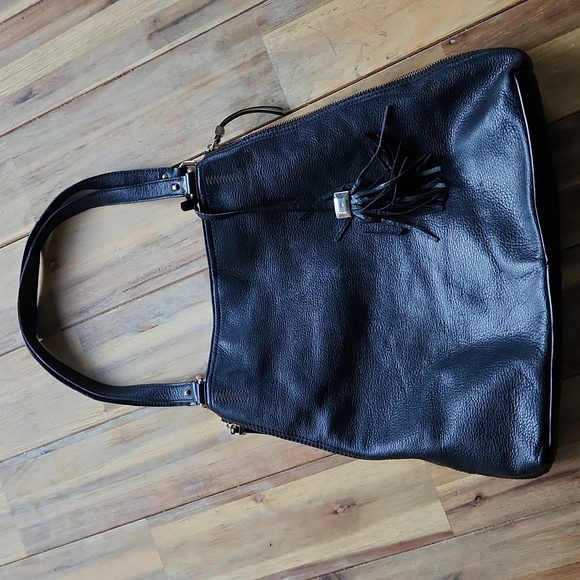 Stella & Dot Black Leather Purse Shoulder Bag Snakeskin Detail Sides - Picture 3 of 17